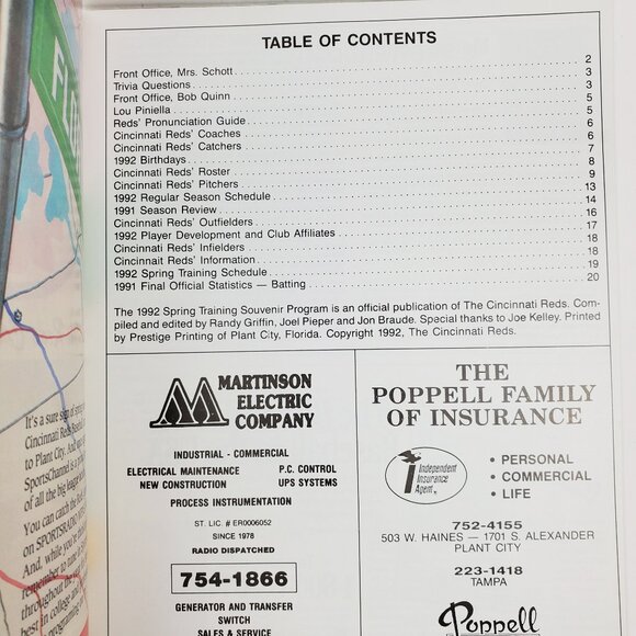 Cincinnati Reds Program Vintage 1992 Spring Training Tickets Schedule Etc. MLB - Picture 7 of 10